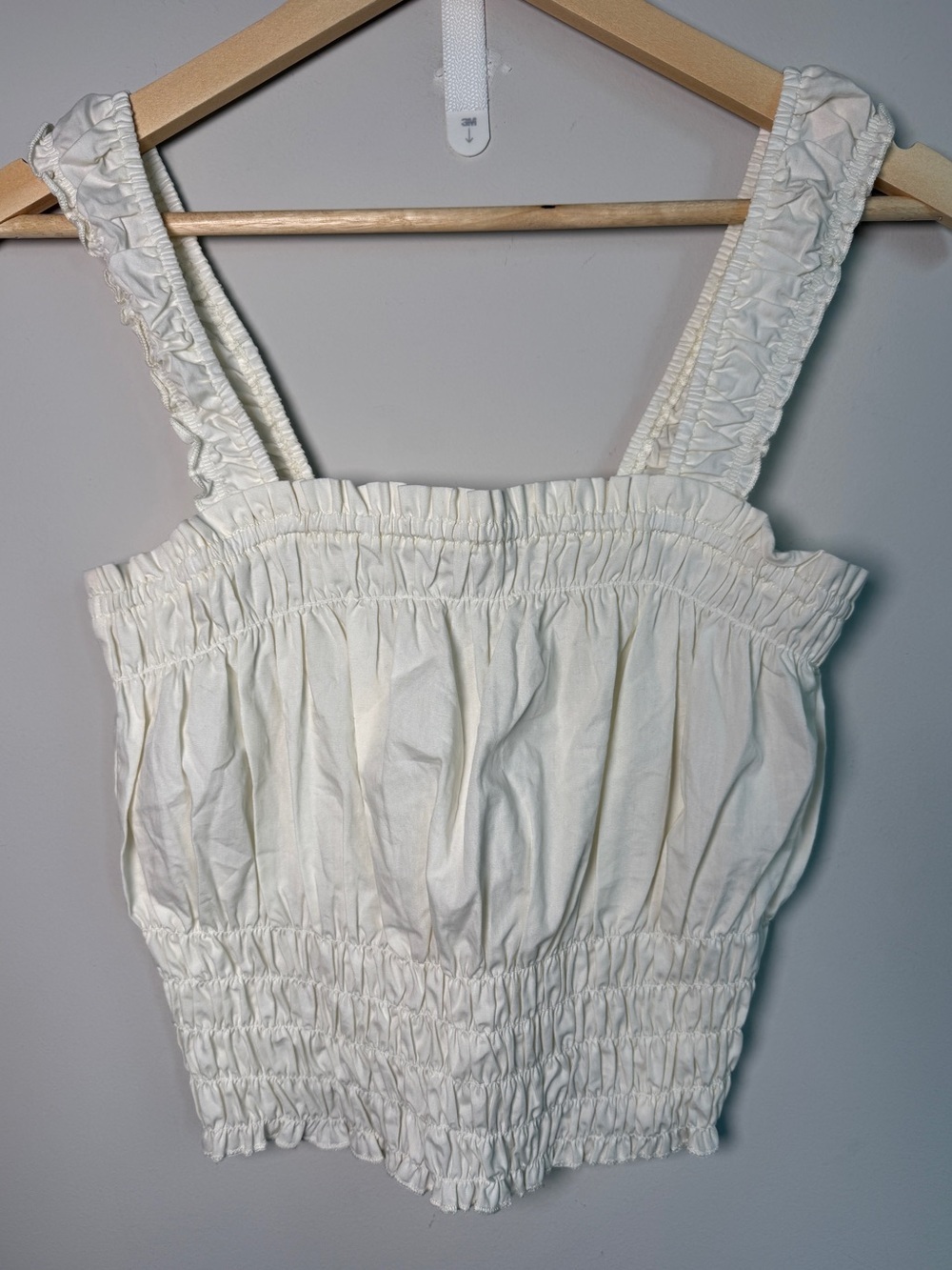 FRESHMAN 1996 Ivory Smocked Crop Top, Ruffle Strap Cottagecore Coastal XL - Picture 2 of 7